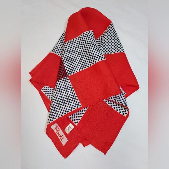 Vintage 60s Red White Blue Square Acetate Scarf Made in Japan - Picture 5 of 9